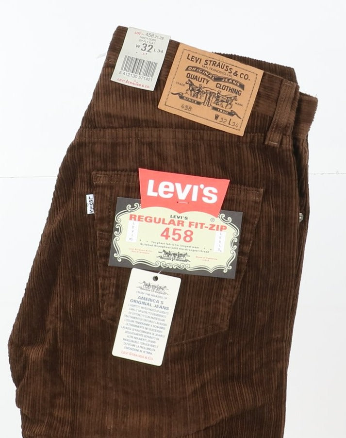 Levi's Nuovo 458 Fancy Cord Regular Fit Jeans W32 L34 Marrone Uomo Vita Alta