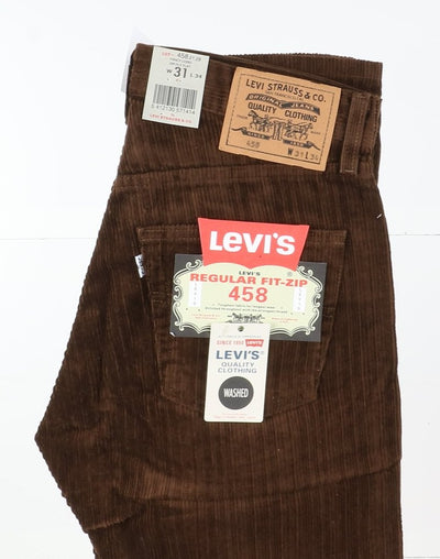 Levi's 458 Fancy Cord Jeans in Velluto W31 L34 Marrone Unisex Vita Alta Dead Stock W/Tags