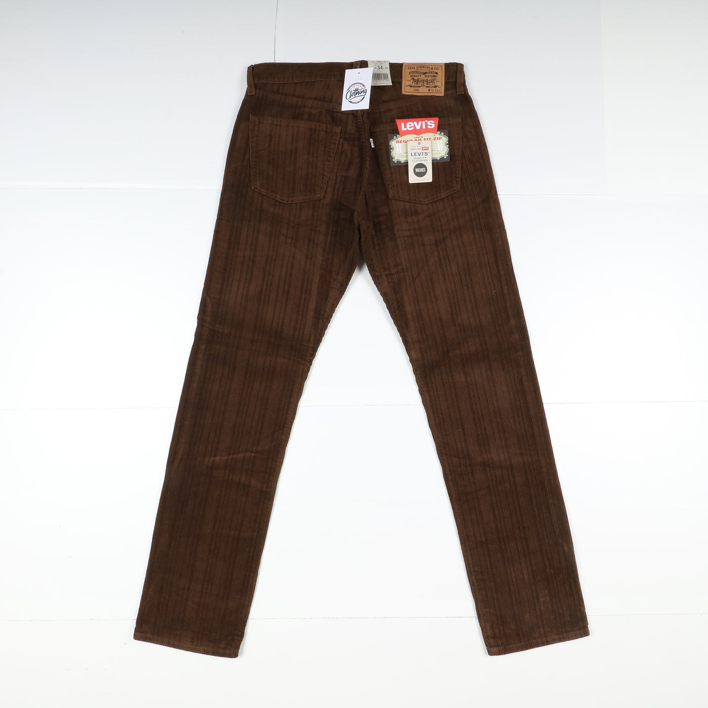 Levi's 458 Fancy Cord Jeans in Velluto W34 L34 Marrone Unisex Vita Alta Dead Stock W/Tags