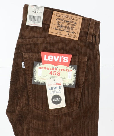 Levi's 458 Fancy Cord Jeans in Velluto W34 L34 Marrone Unisex Vita Alta Dead Stock W/Tags
