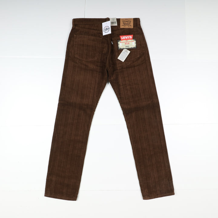 Levi's 458 Fancy Cord Jeans in Velluto W34 L34 Marrone Unisex Vita Alta Dead Stock W/Tags
