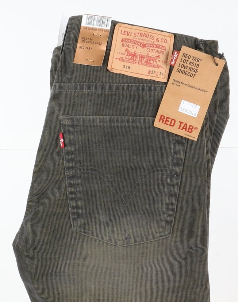 Levi's 518 Shoecut Low Rise Bootcut Jeans in Velluto W33 L34 Verde Unisex Vita Bassa Dead Stock W/Tags