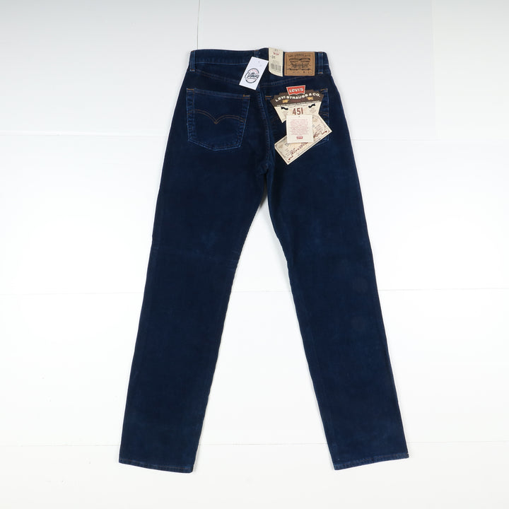Levi's 451 Cord Jeans Jeans W31 L34 Blu in Velluto Unisex Vita Alta Dead Stock W/Tags