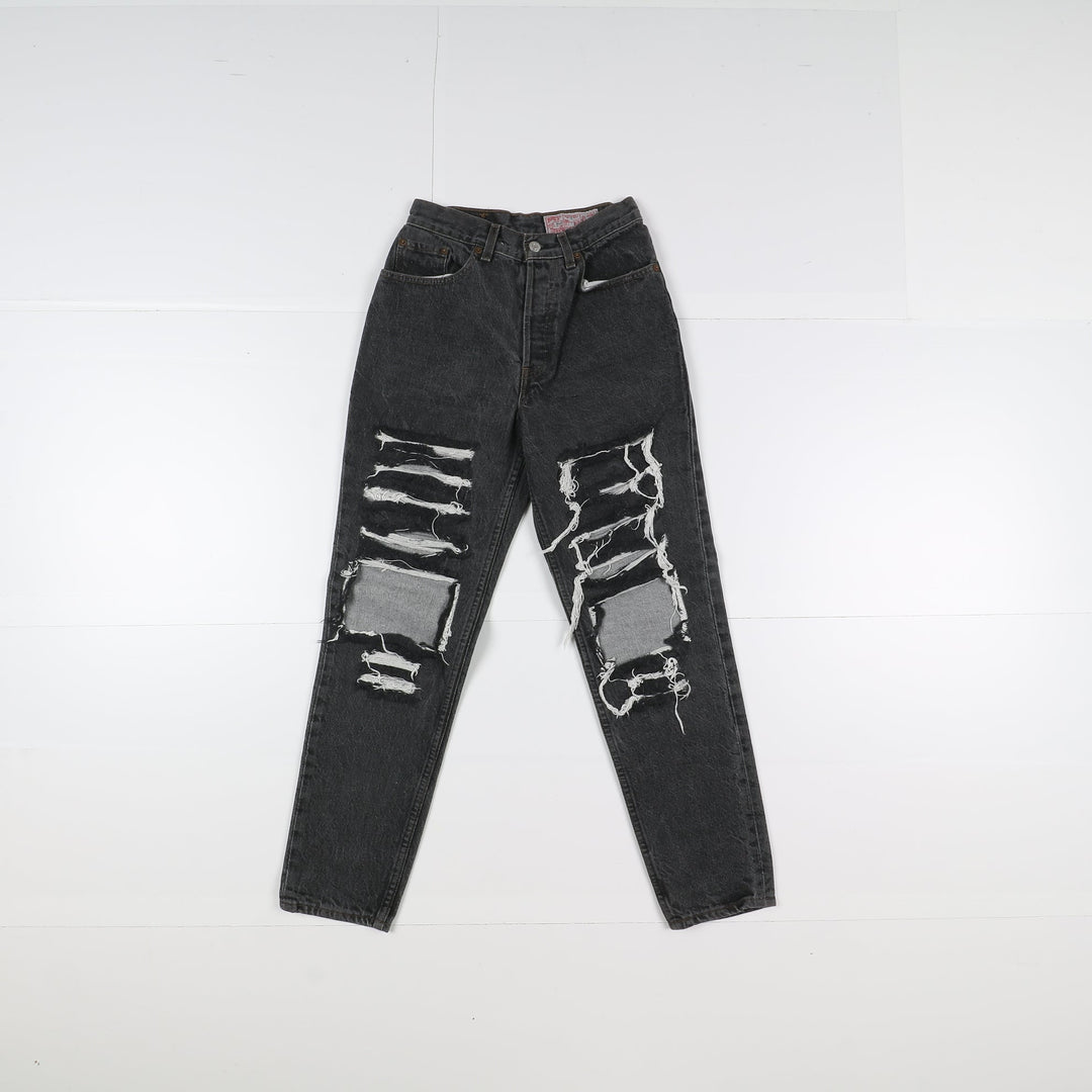 Levi's 901 Mom Fit Custom W28 L28 Nero Strappato Donna Vita Alta