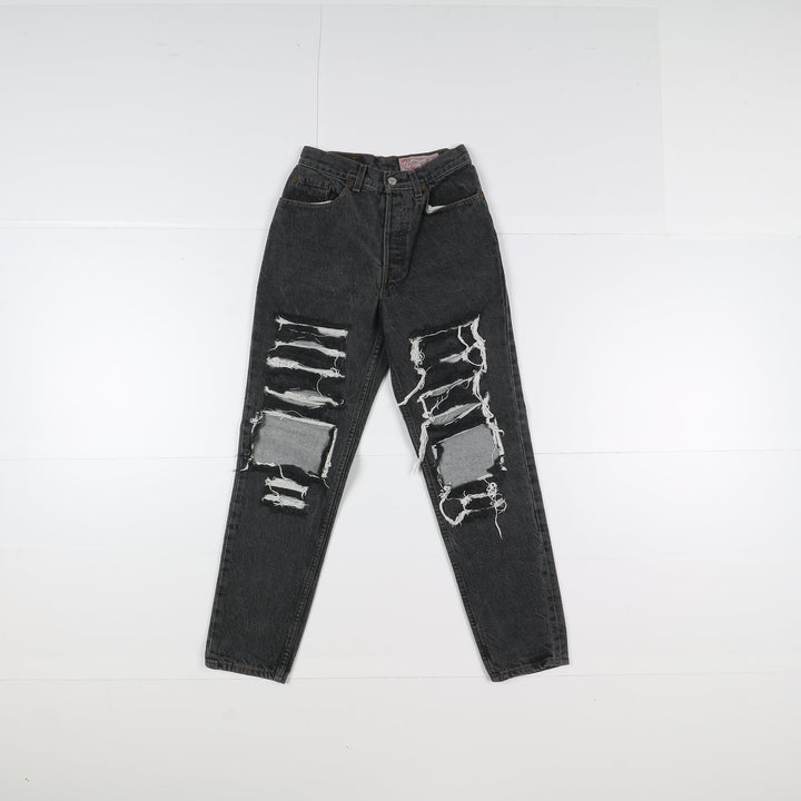 Levi's 901 Mom Fit Custom W28 L28 Nero Strappato Donna Vita Alta