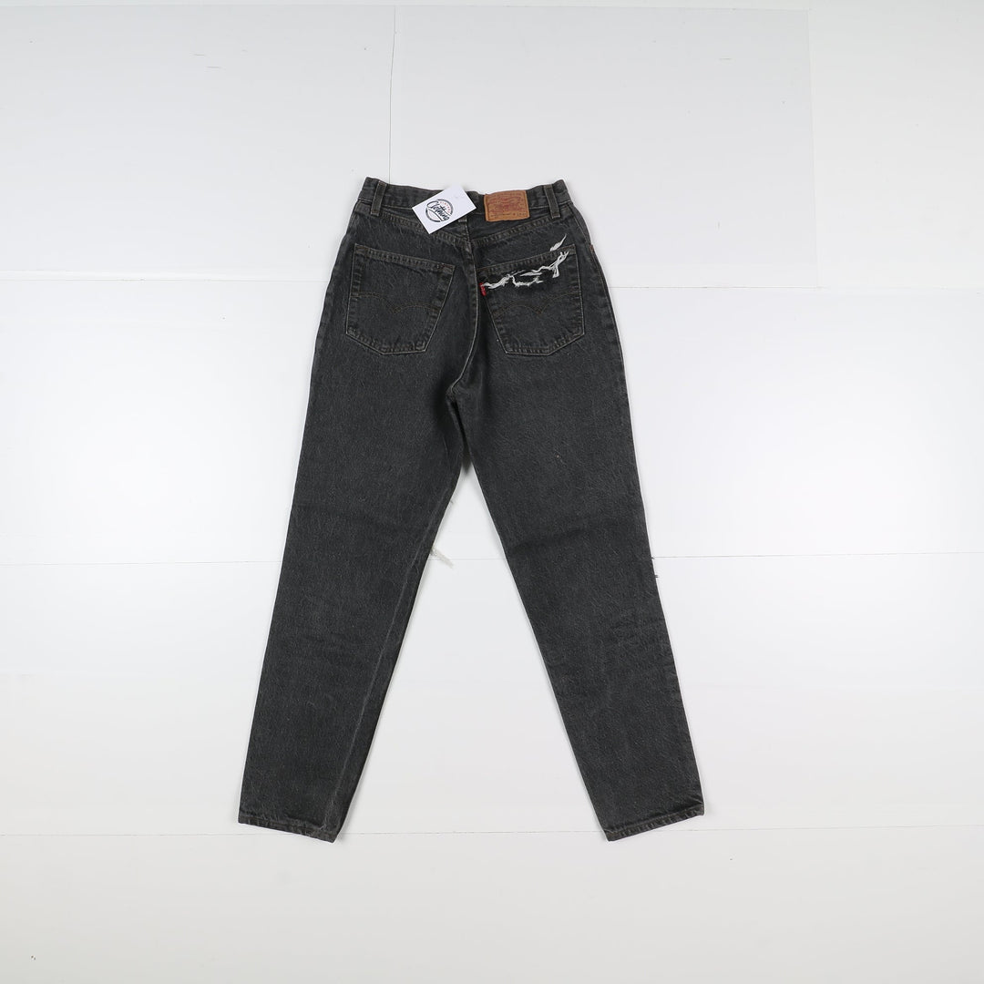 Levi's 901 Mom Fit Custom W28 L28 Nero Strappato Donna Vita Alta