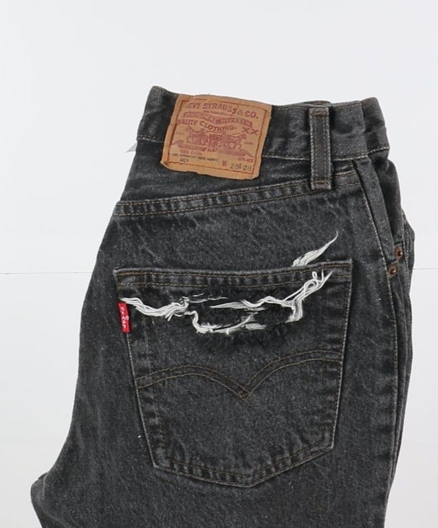 Levi's 901 Mom Fit Custom W28 L28 Nero Strappato Donna Vita Alta