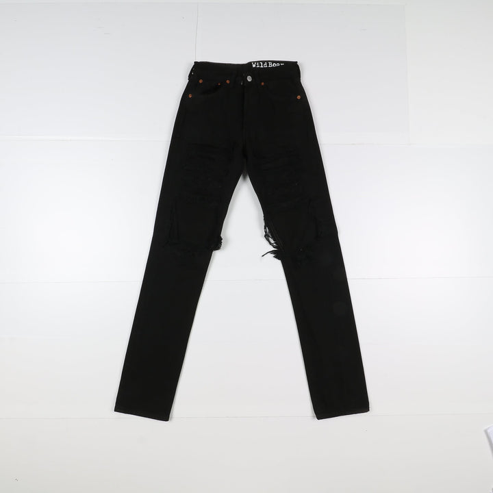 Levi's 501 Custom W28 L34 Nero Strappato Unisex Vita Alta
