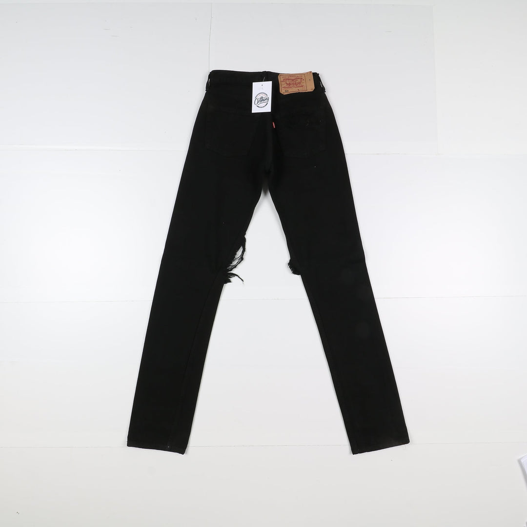 Levi's 501 Custom W28 L34 Nero Strappato Unisex Vita Alta