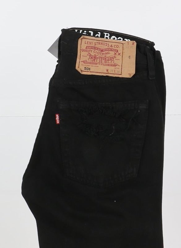 Levi's 501 Custom W28 L34 Nero Strappato Unisex Vita Alta