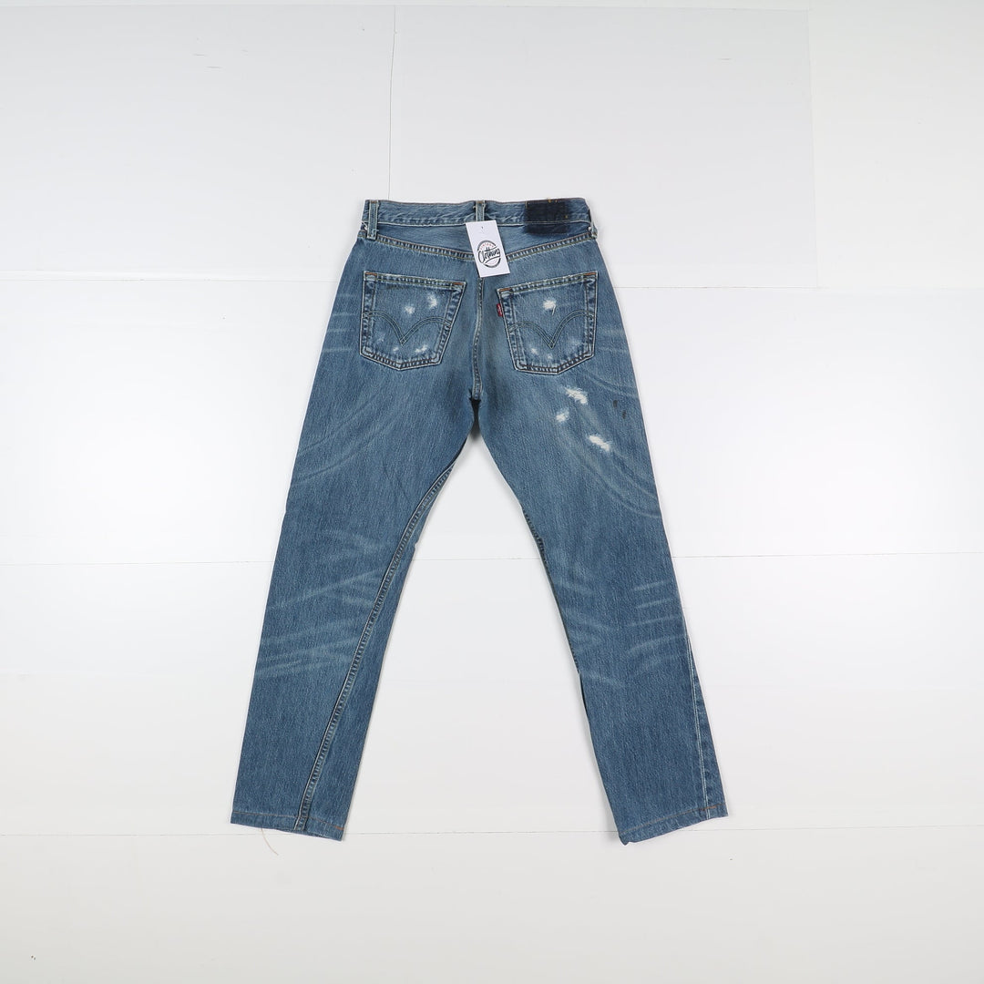 Levi's 501 Custom W28 Denim Strappato e Schizzi Unisex Vita Alta