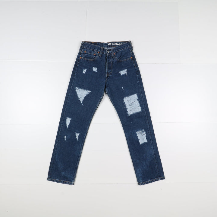 Levi's 535 Custom W29 L30 Denim Strappato Unisex Vita Alta
