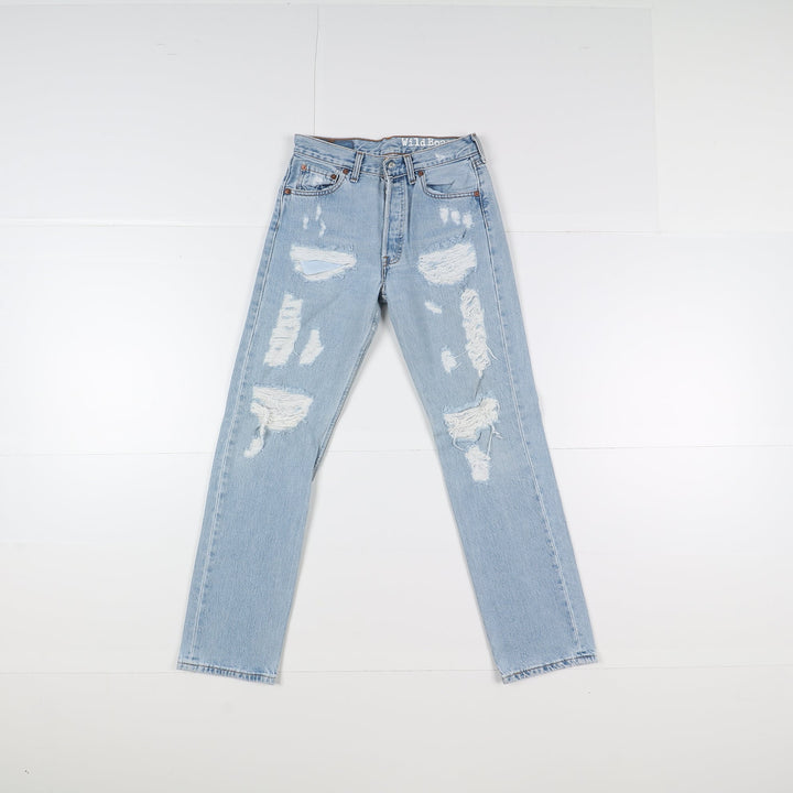 Levi's 501 Custom W29 L32 Denim Strappato Unisex Vita Alta