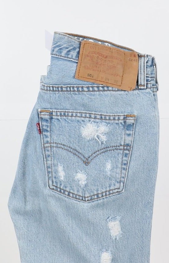Levi's 501 Custom W29 L32 Denim Strappato Unisex Vita Alta