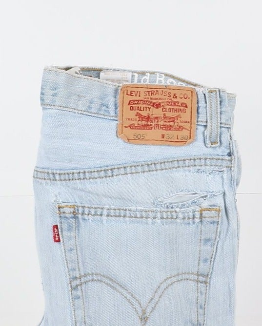 Levi's 505 Relaxed Fit Custom W32 L30 Denim Strappato Unisex Vita Alta
