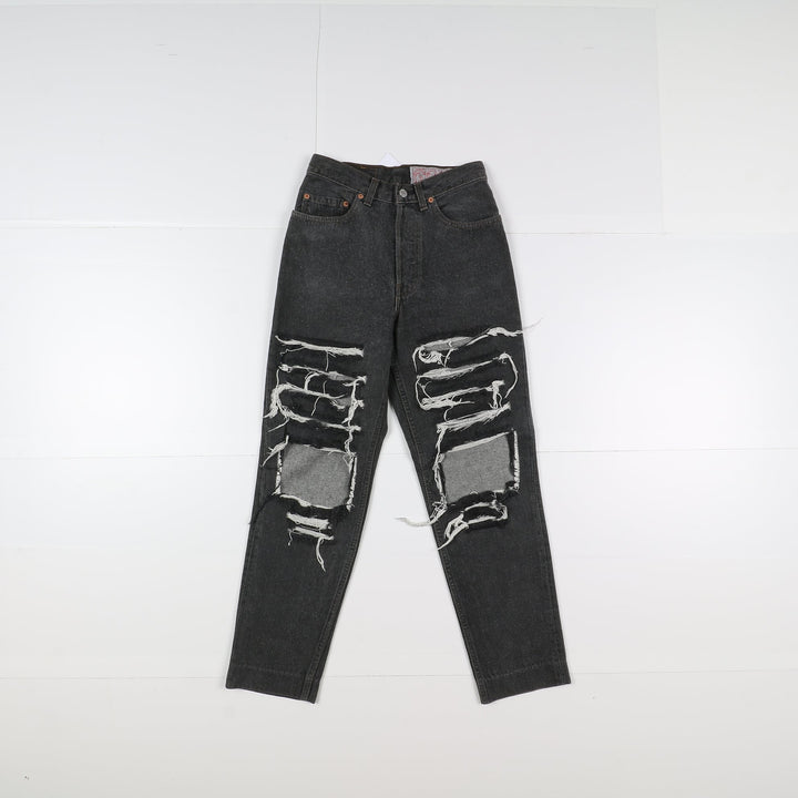 Levi's 901 Mom Fit Custom W28 L30 Nero Strappato Donna Vita Alta