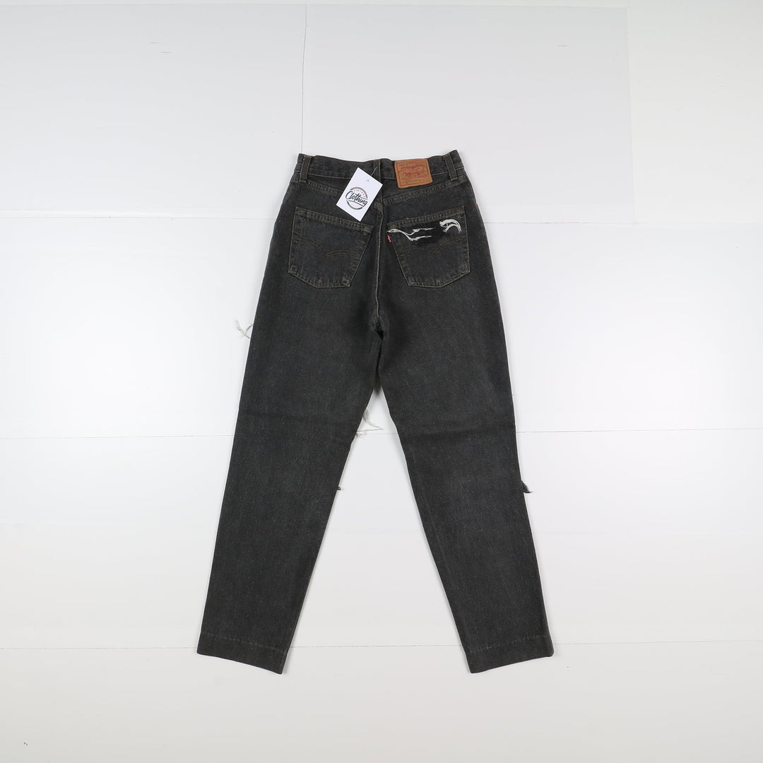 Levi's 901 Mom Fit Custom W28 L30 Nero Strappato Donna Vita Alta
