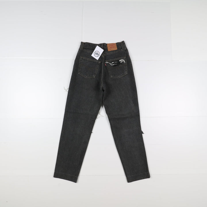 Levi's 901 Mom Fit Custom W28 L30 Nero Strappato Donna Vita Alta