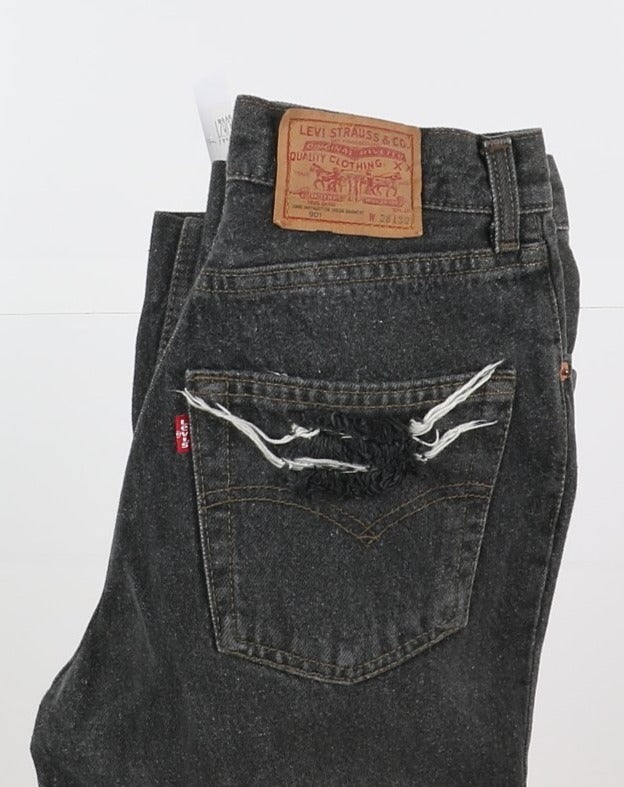 Levi's 901 Mom Fit Custom W28 L30 Nero Strappato Donna Vita Alta