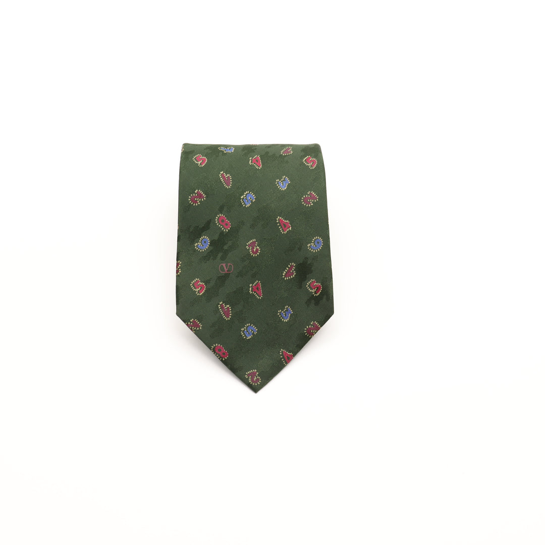 Valentino Cravatta Uomo Vintage Verde 100% Seta