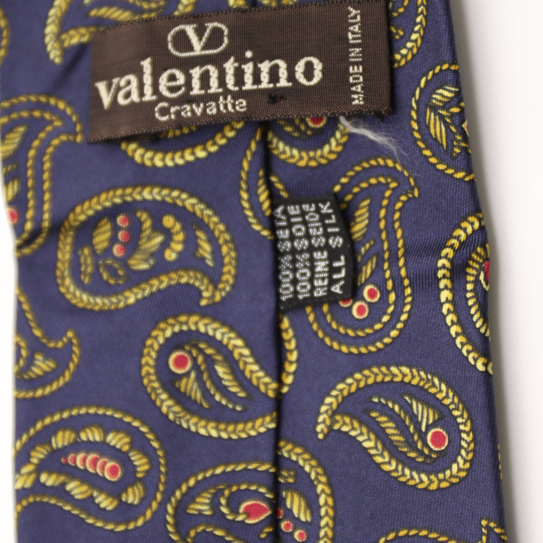 Valentino Cravatta Uomo Vintage Blu 100% Seta