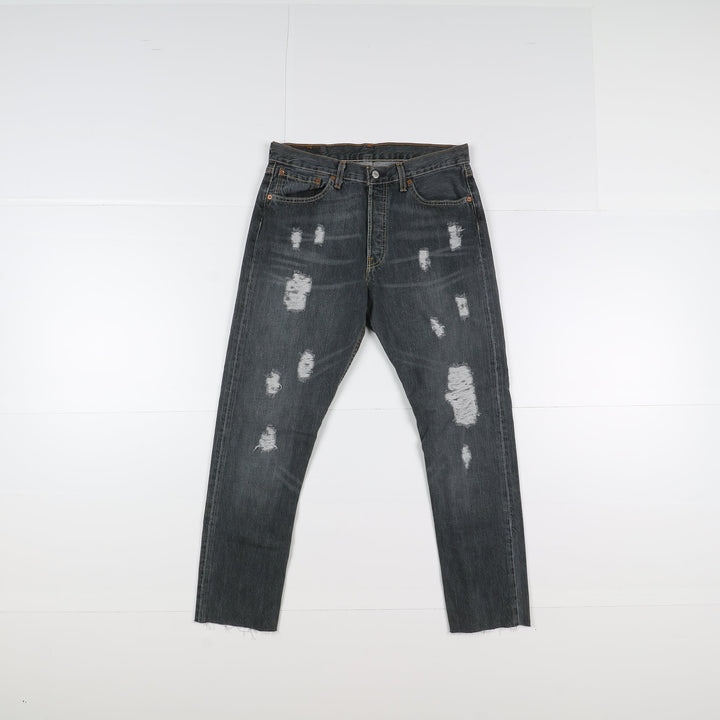 Levi's 501 Custom W33 Grigio Strappato Unisex Vita Alta