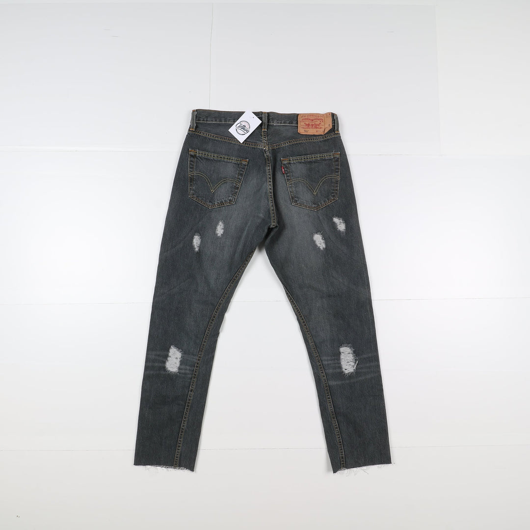 Levi's 501 Custom W33 Grigio Strappato Unisex Vita Alta