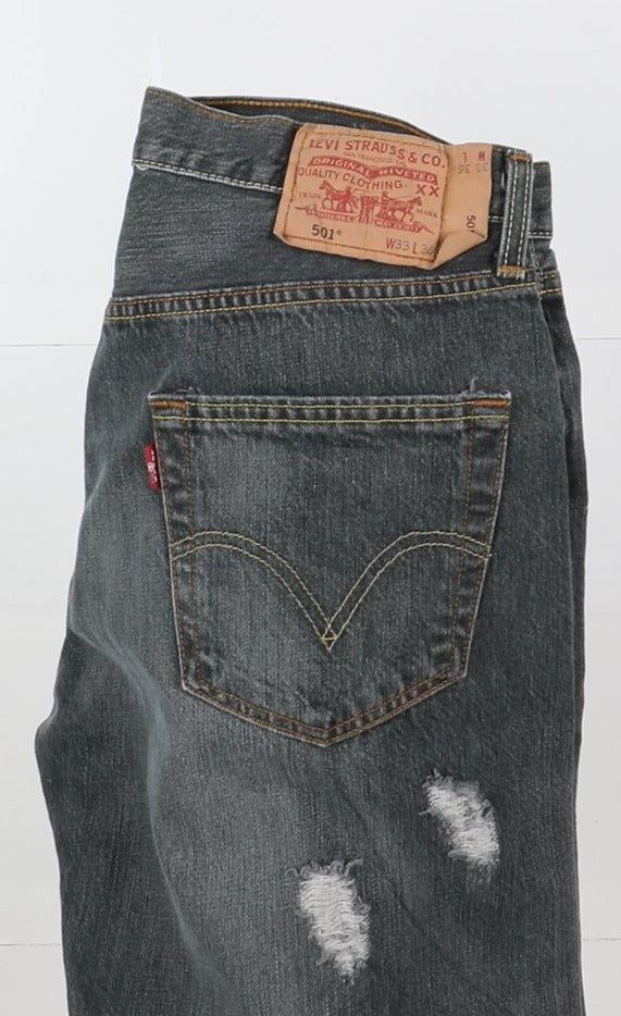 Levi's 501 Custom W33 Grigio Strappato Unisex Vita Alta