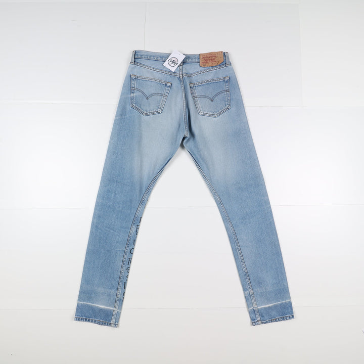Levi's 501 Custom W33 L34 Denim Dipinto a Mano Unisex Vita Alta