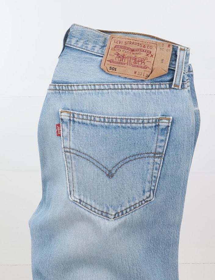Levi's 501 Custom W33 L34 Denim Dipinto a Mano Unisex Vita Alta