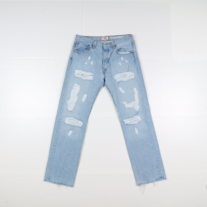 Levi's 501 Custom W33 L32 Denim Strappato Unisex Vita Alta
