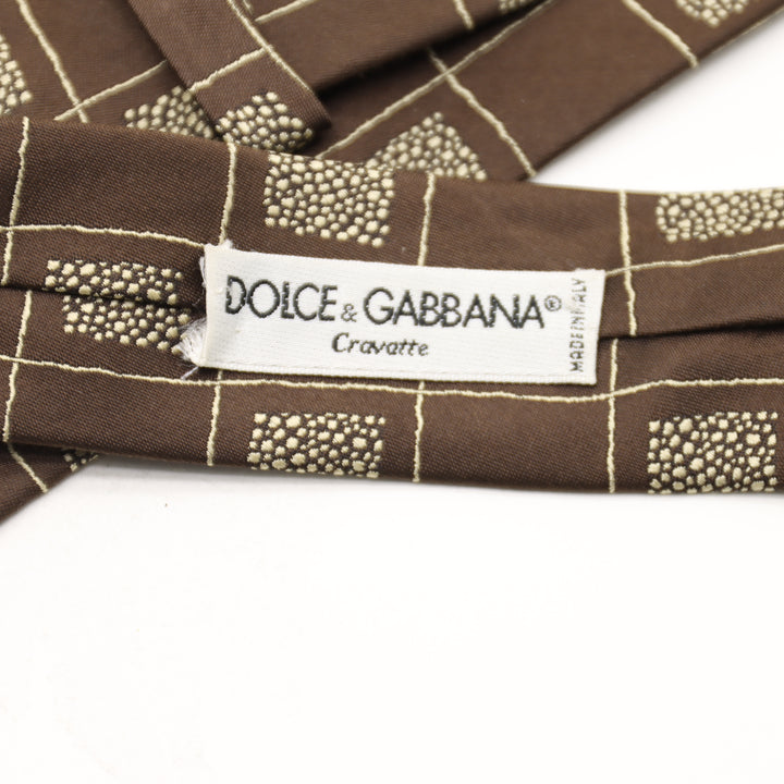 Dolce e Gabbana Cravatta Uomo Vintage Marrone 100% Seta