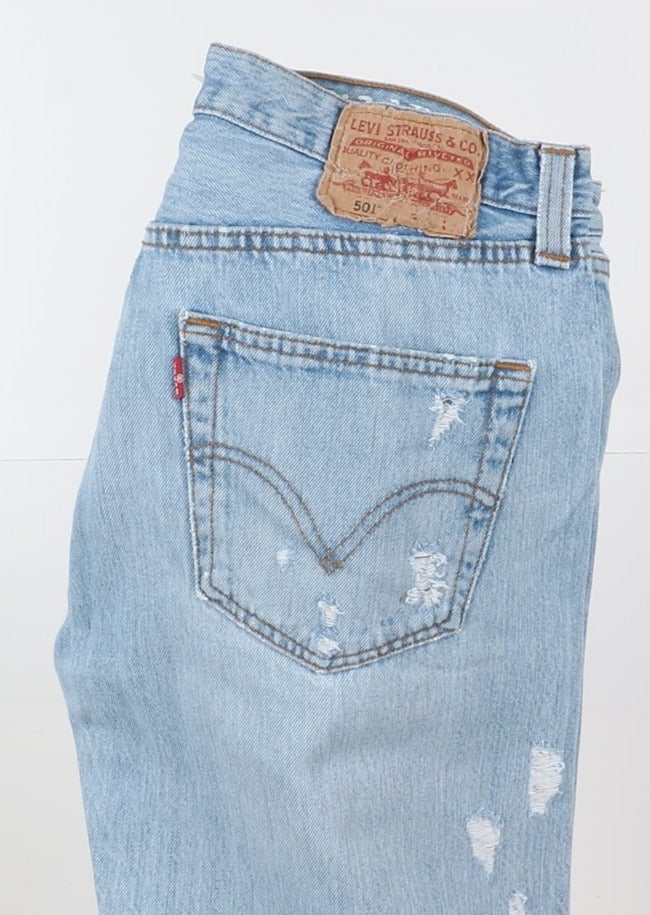Levi's 501 Custom W33 L32 Denim Strappato Unisex Vita Alta