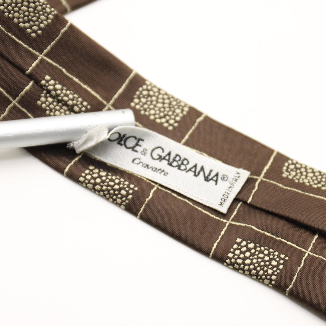 Dolce e Gabbana Cravatta Uomo Vintage Marrone 100% Seta
