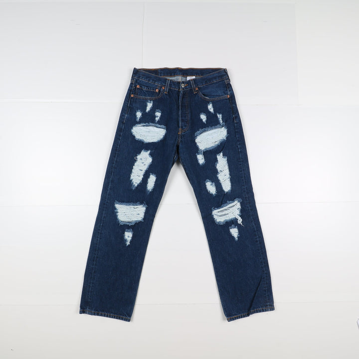 Levi's 501 Custom W33 L32 Denim Strappato Uomo Vita Alta