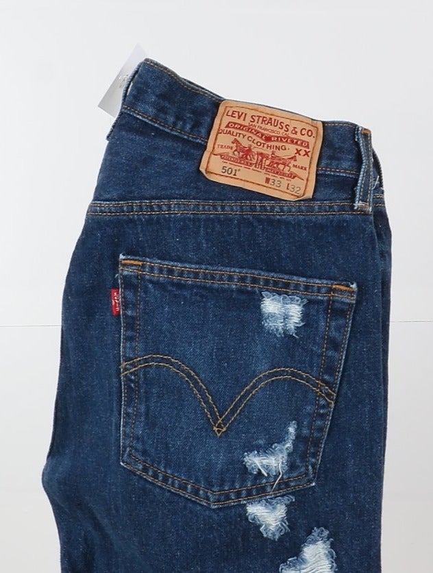 Levi's 501 Custom W33 L32 Denim Strappato Uomo Vita Alta