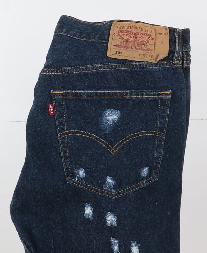 Levi's 501 Custom W38 Denim Strappato Uomo Vita Alta