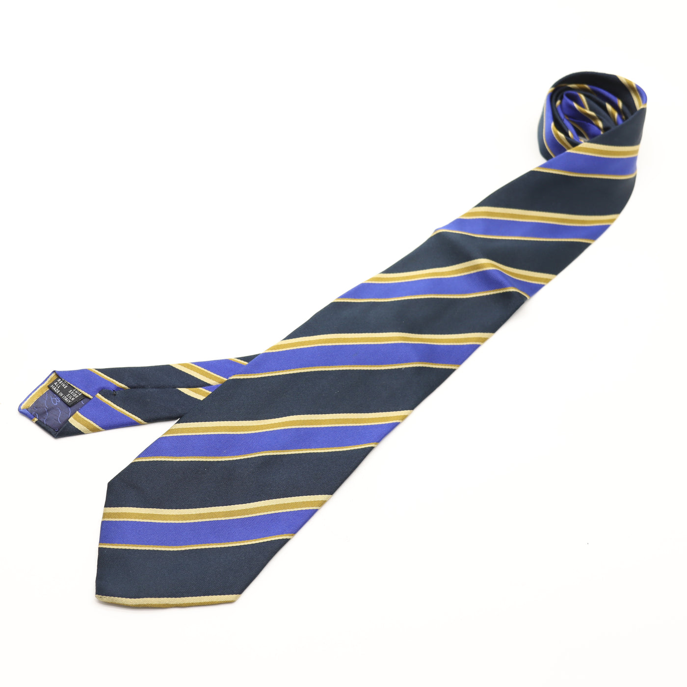 Pierre Balmain Paris Cravatta Uomo Vintage Blu, Nero e Oro 100% Seta