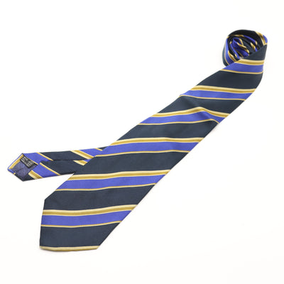 Pierre Balmain Paris Cravatta Uomo Vintage Blu, Nero e Oro 100% Seta