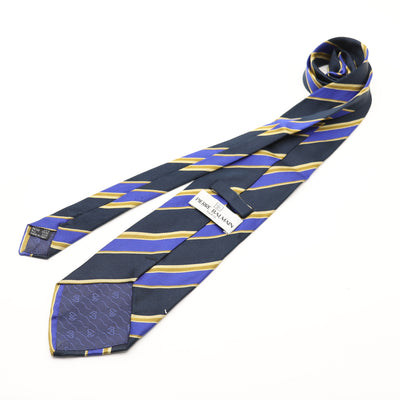 Pierre Balmain Paris Cravatta Uomo Vintage Blu, Nero e Oro 100% Seta