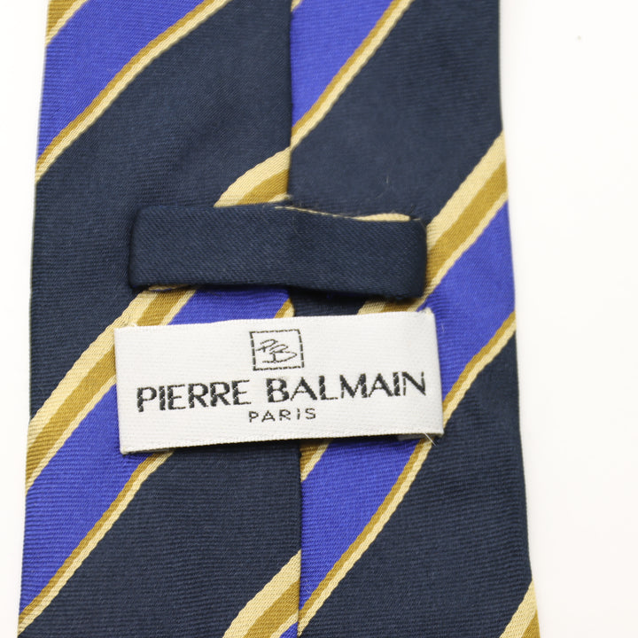 Pierre Balmain Paris Cravatta Uomo Vintage Blu, Nero e Oro 100% Seta