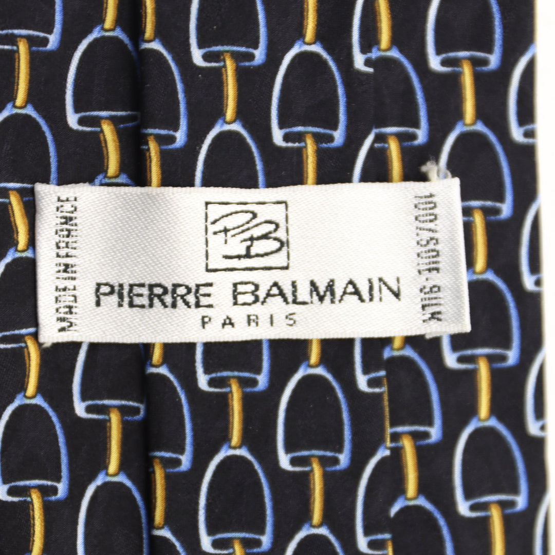 Pierre Balmain Paris Cravatta Uomo Vintage Nero 100% Seta