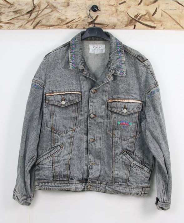 Pop 84 Over Size Giacca di Jeans Vintage 90' Grigio Taglia L Unisex