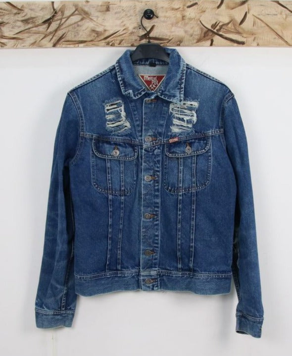 Meltin Pot Giacca di Jeans Denim con Strappi Taglia L Unisex