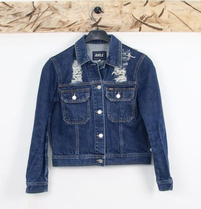 Rifle Slim Fit Giacca di Jeans Denim con Strappi Taglia S Unisex