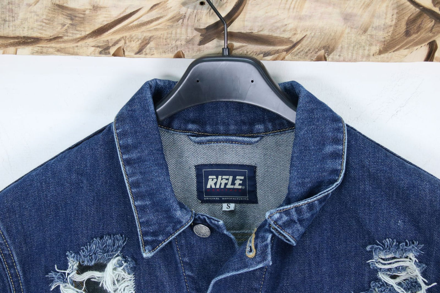 Rifle Slim Fit Giacca di Jeans Denim con Strappi Taglia S Unisex
