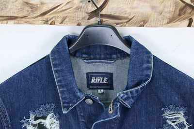Rifle Slim Fit Giacca di Jeans Denim con Strappi Taglia S Unisex