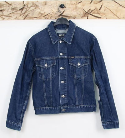 Rifle Slim Fit Giacca di Jeans Denim con Strappi Taglia L Unisex
