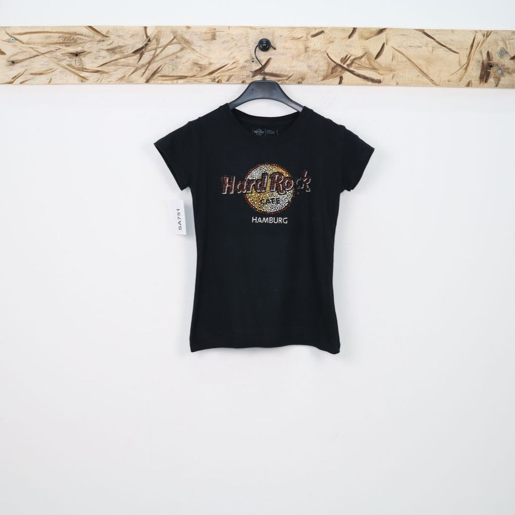 Hard Rock Cafe Amburgo T Shirt Nero Taglia XS Donna Vintage Clothing Shop