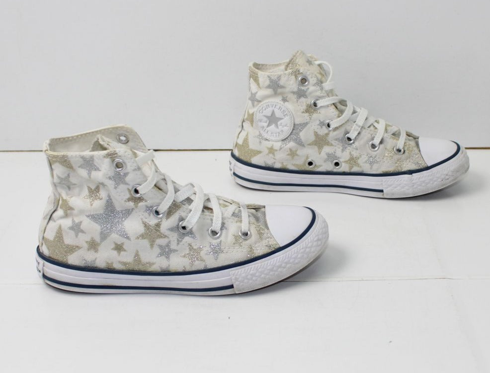 Converse All Star scarpe Bianco con stelle Alte Eur 33 UK 1 US 1.5 in Tela